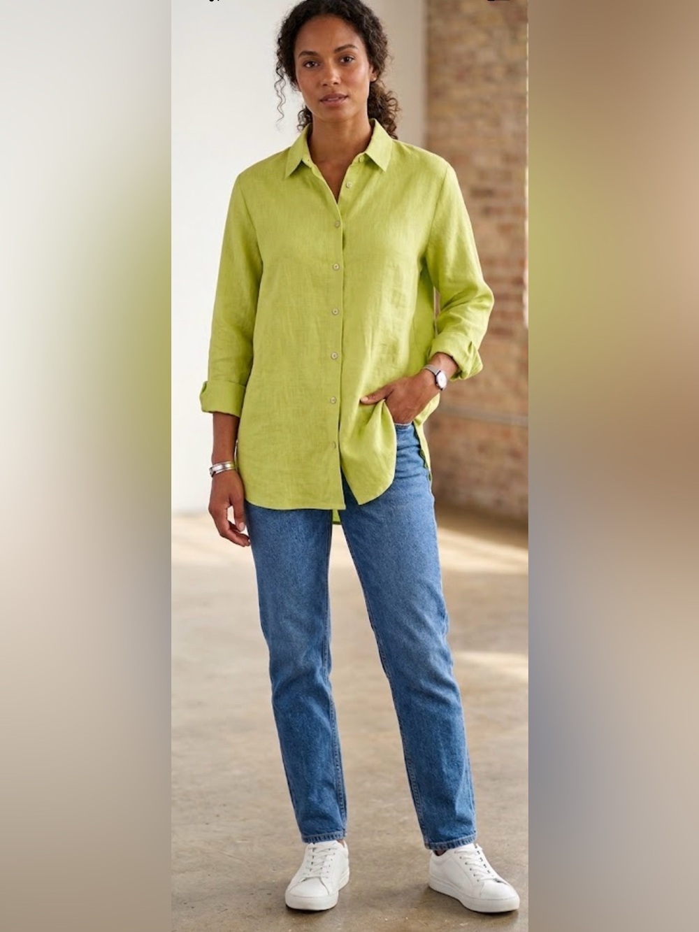 J Jill Love Linen women Button up long sleeve top size 2X Sage Fisherman Coastal